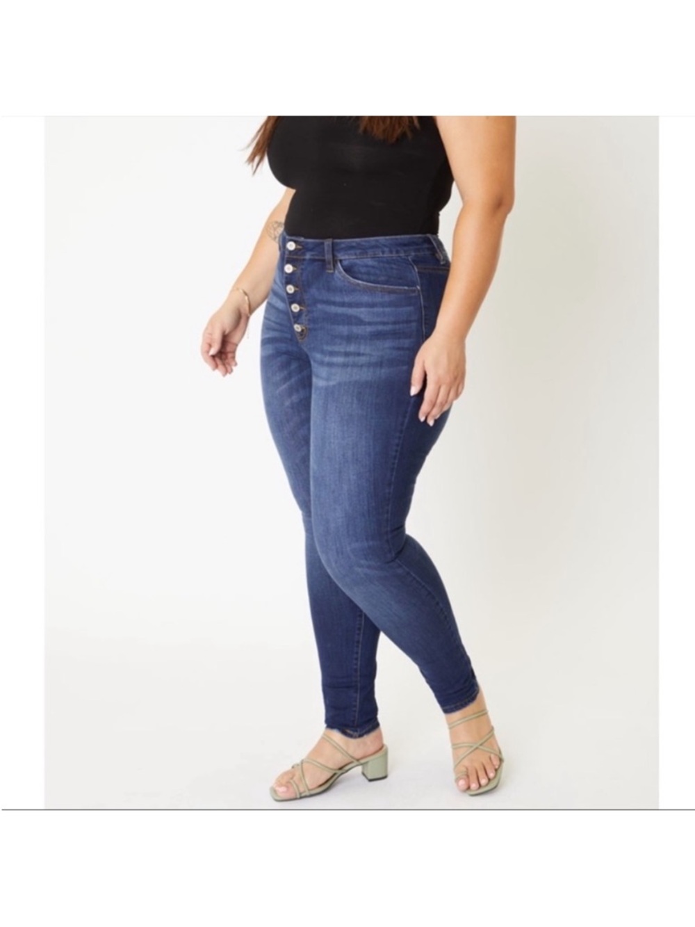 Dark Blue High-Rise Button-Fly Skinny Jeans - Women - Picture 2 of 8